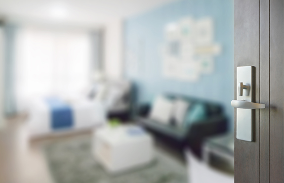 Open door looking into lounge area