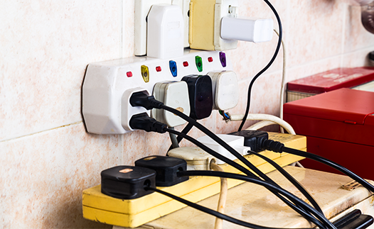 Overloaded electrical sockets and extension lead