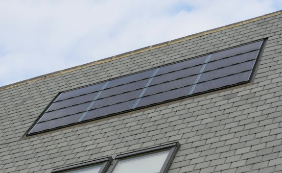 Inset solar panels on roof of house